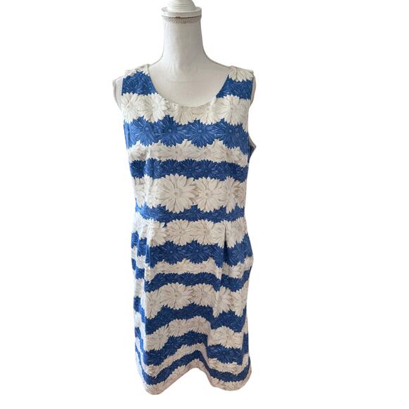 Talbots Sleeveless Sheath Dress Daisy Chain Print Blue White 12 - Picture 1 of 6